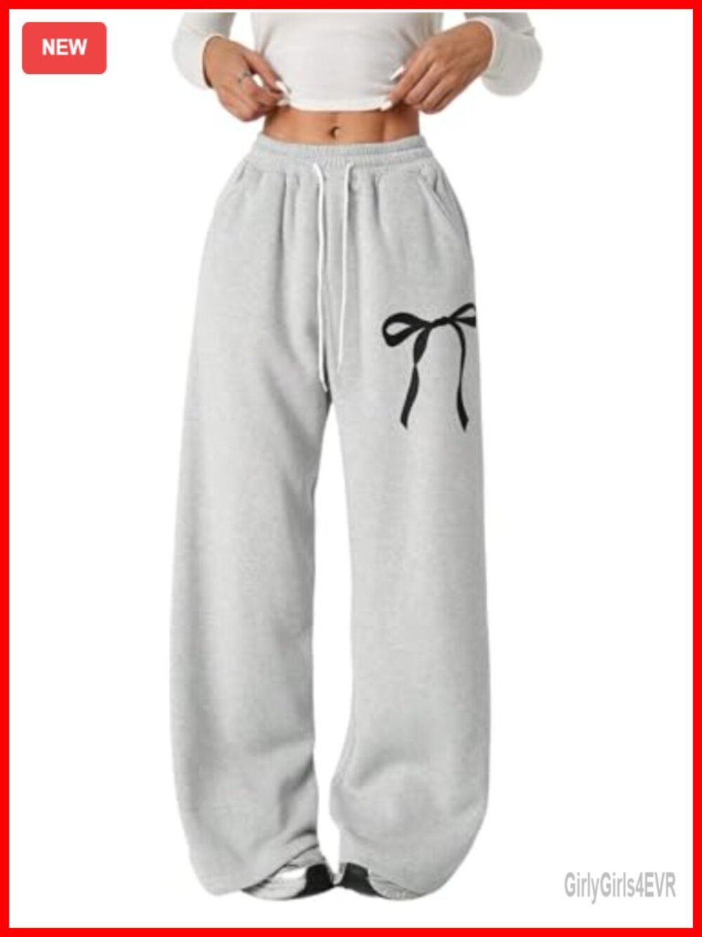 Women's Baggy Sweatpants Wide Leg Bow Print Drawstring High Rise Pockets